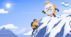 Illustration to climb the tallest mountain with a clock