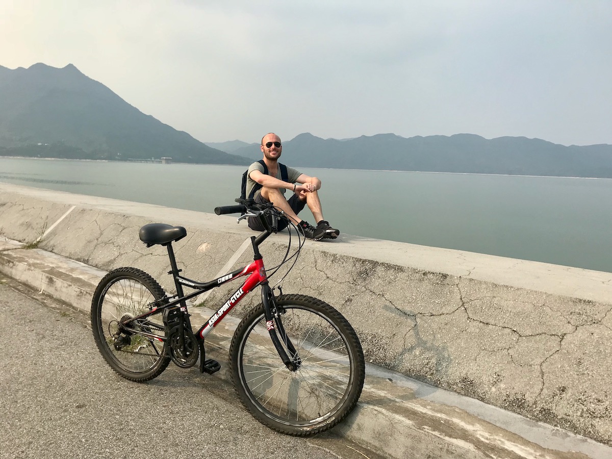 Man with bicycle in Hong Kong's New Territories