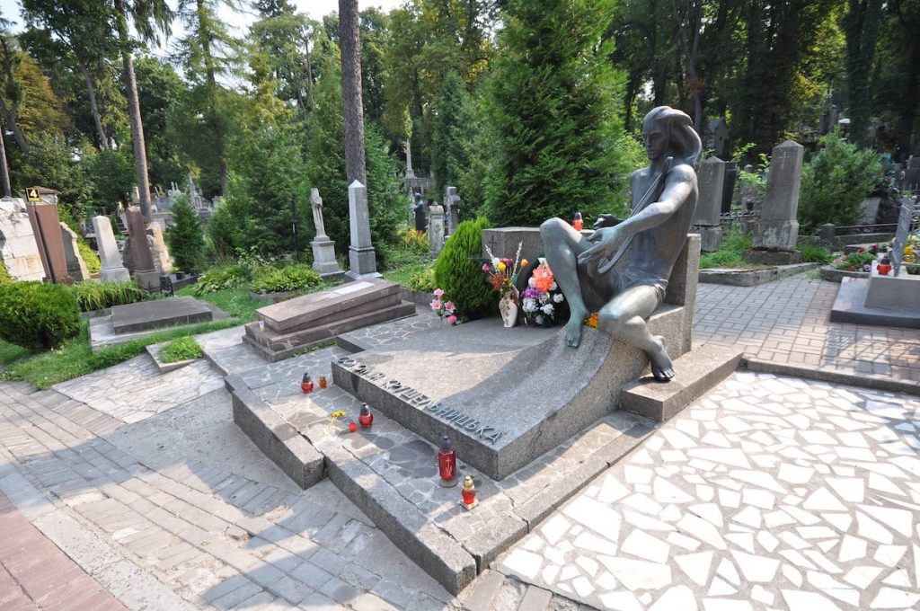 Striking gravestone at Lychakiv Cemetery in Lviv, Ukraine