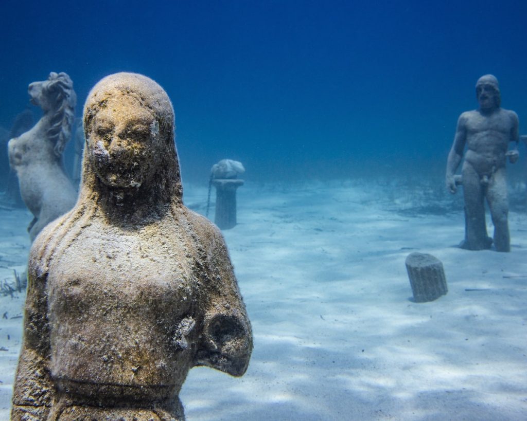 Statues under the sea in a sunken city, Cyprus
