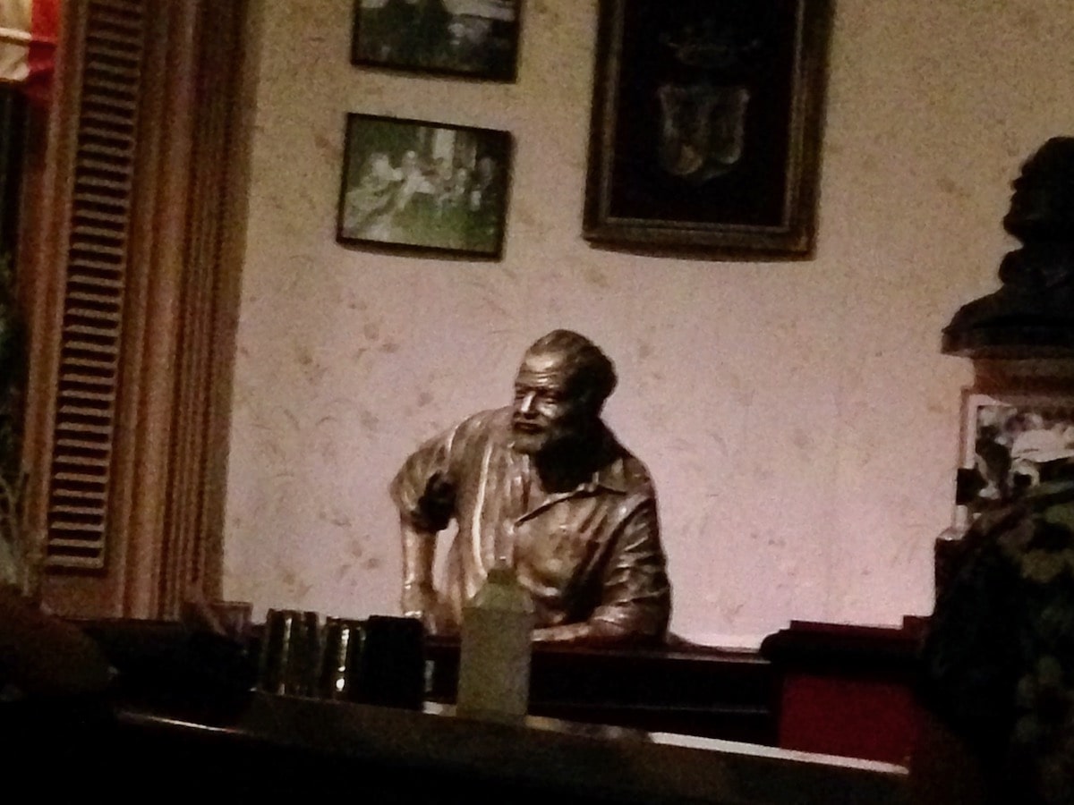 Statue of Ernest Hemingway at his favourite cocktail bar, "El Floridita" in Havana, Cuba