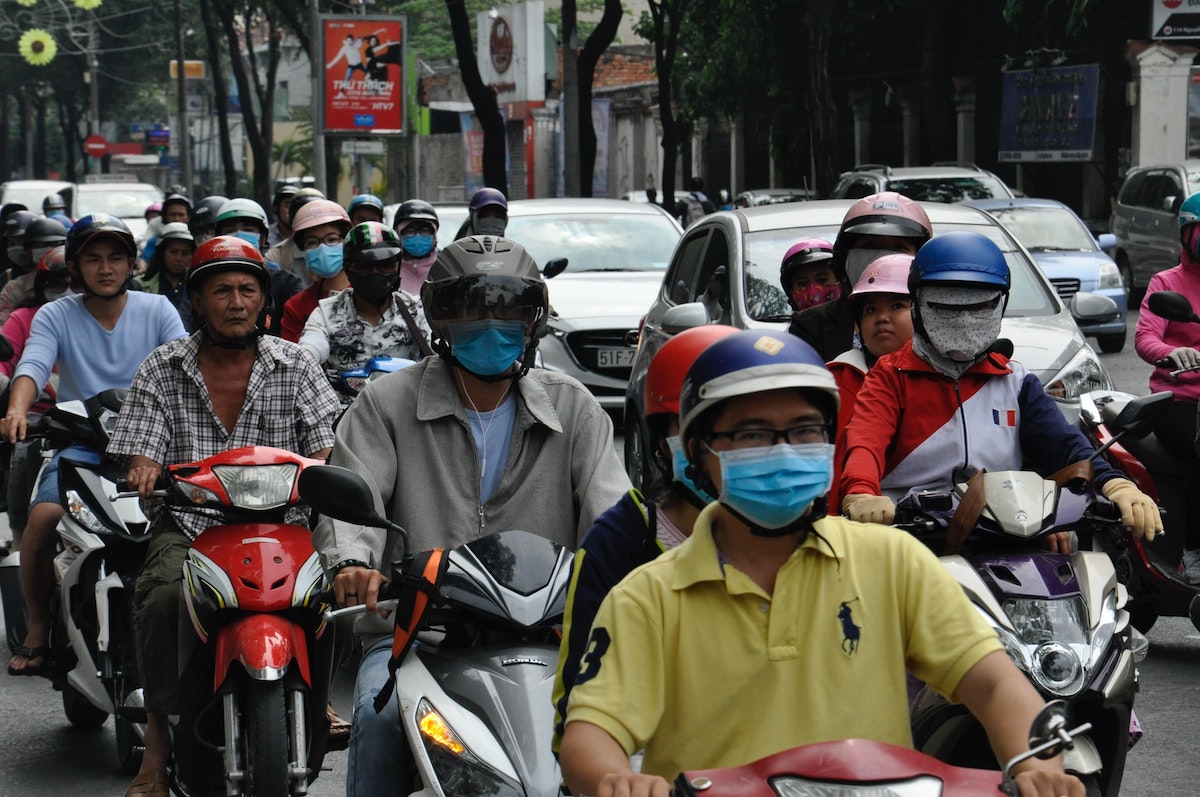 Heavy traffic with motorcycles in Vietnam