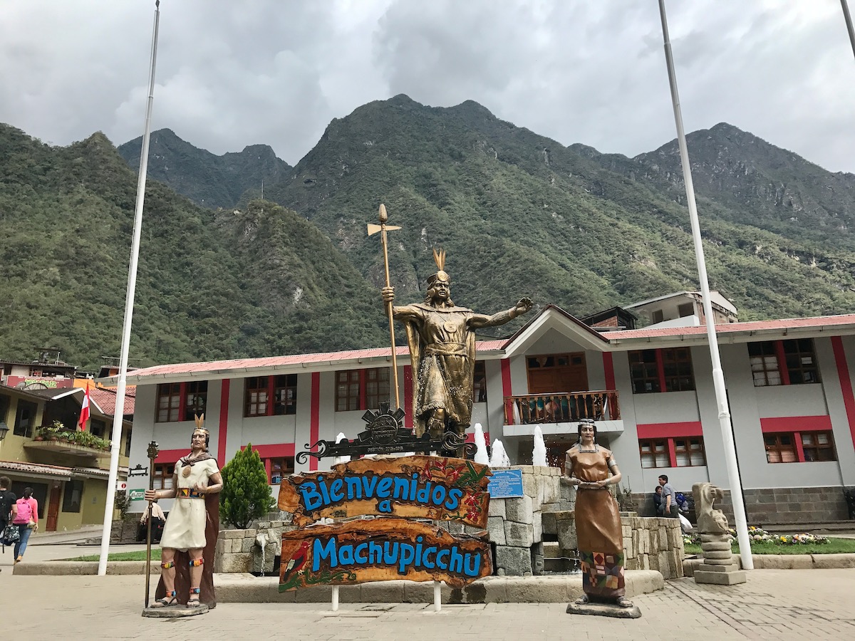 A statue of Native Incan people in Aguas Calientes, Peru