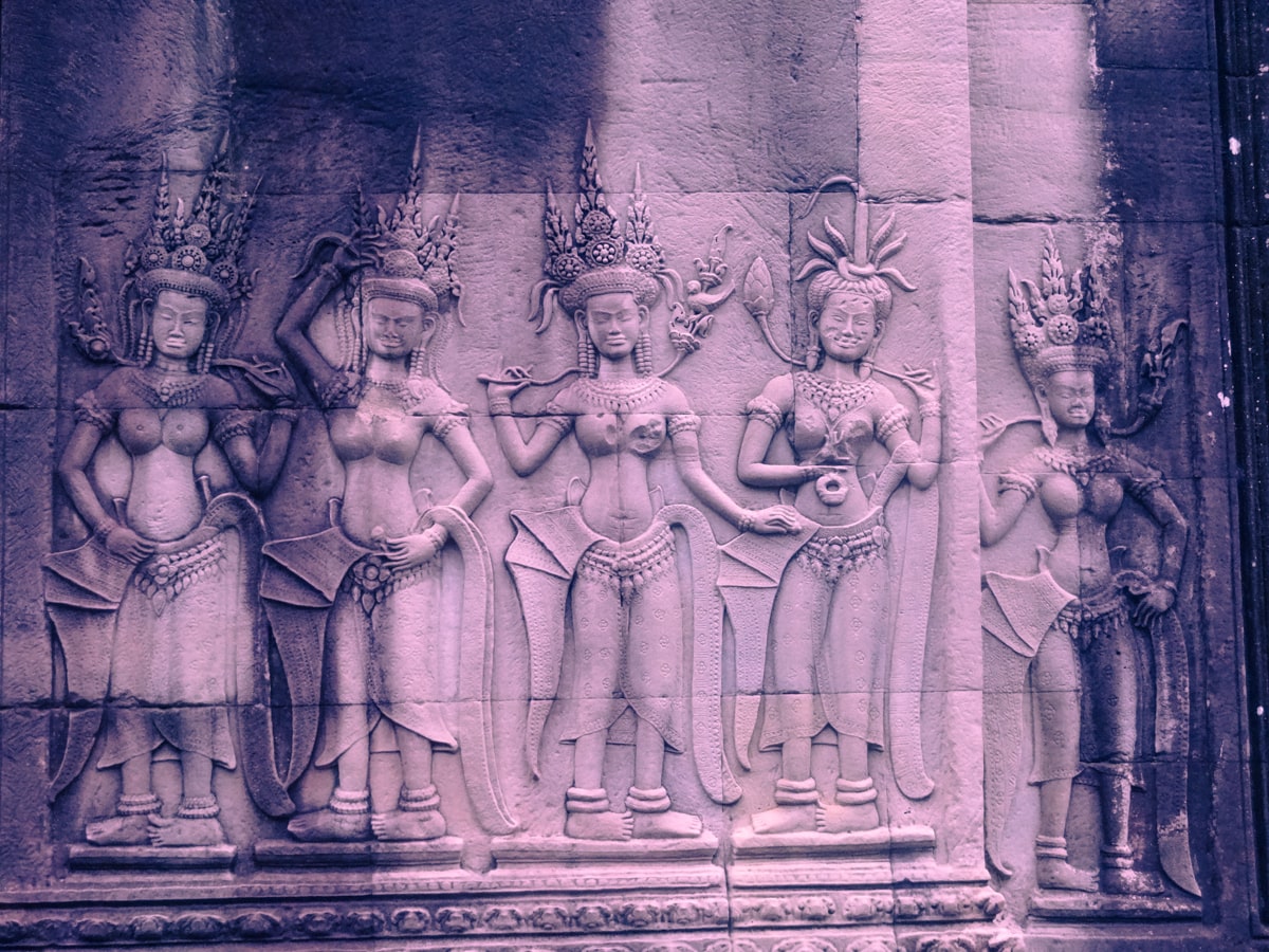 Carvings in the walls of the Angkor Wat Temple