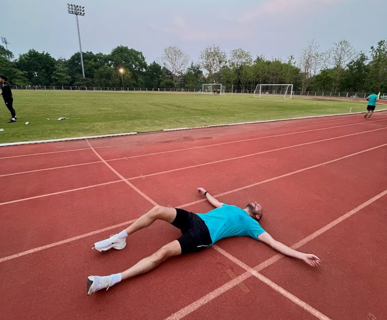 Exhausted runner after attempting a fast 5K time