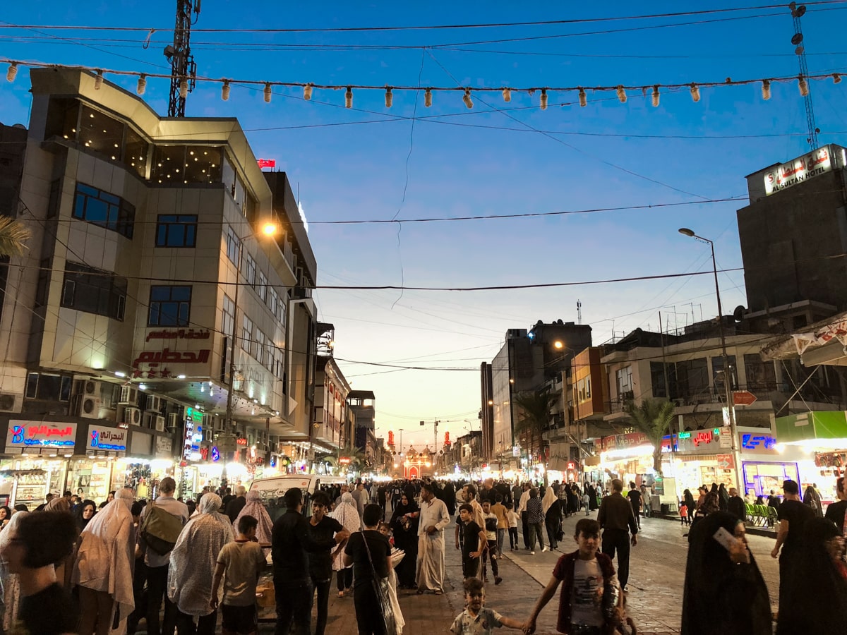 Baghdad city centre, busy with people during the night