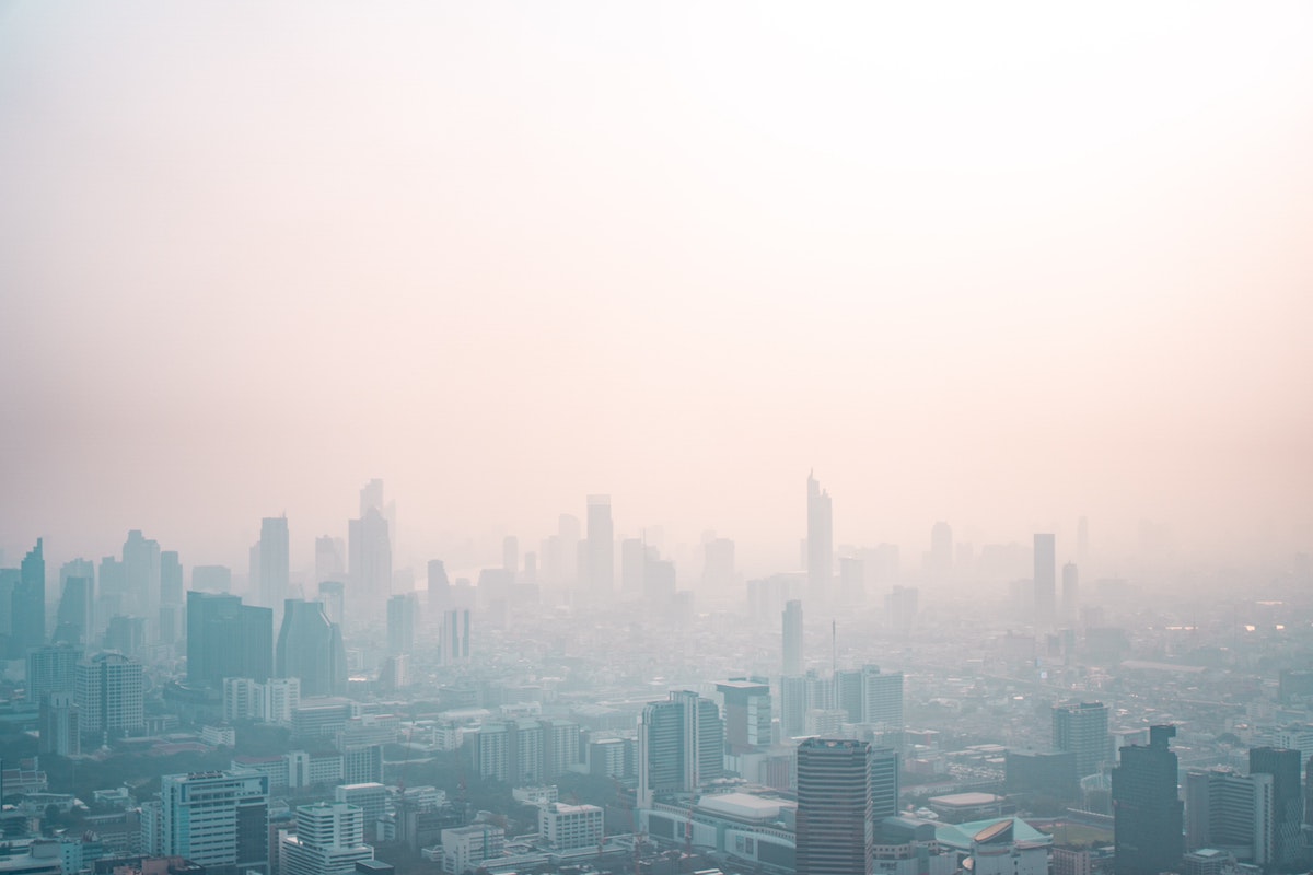 Smog overclouds the skyscrapers in Bangkok city