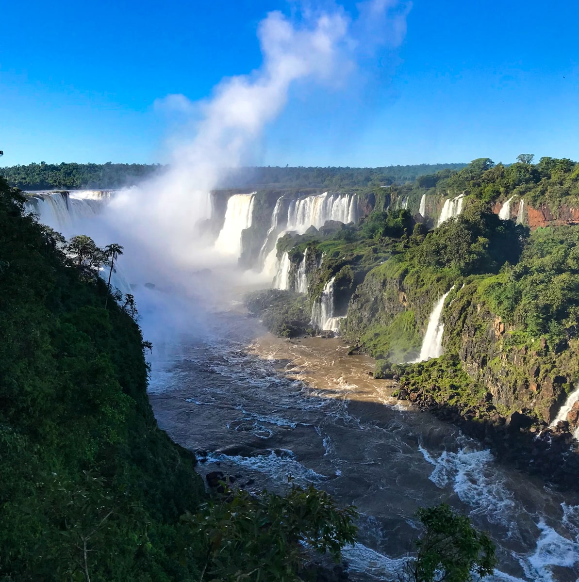 The landscape of waterfalls on a clear blue sky day