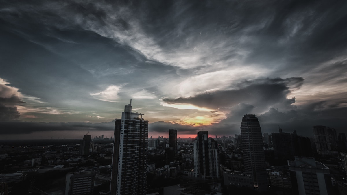 The skyline of Ekkamai in Bangkok at dawn