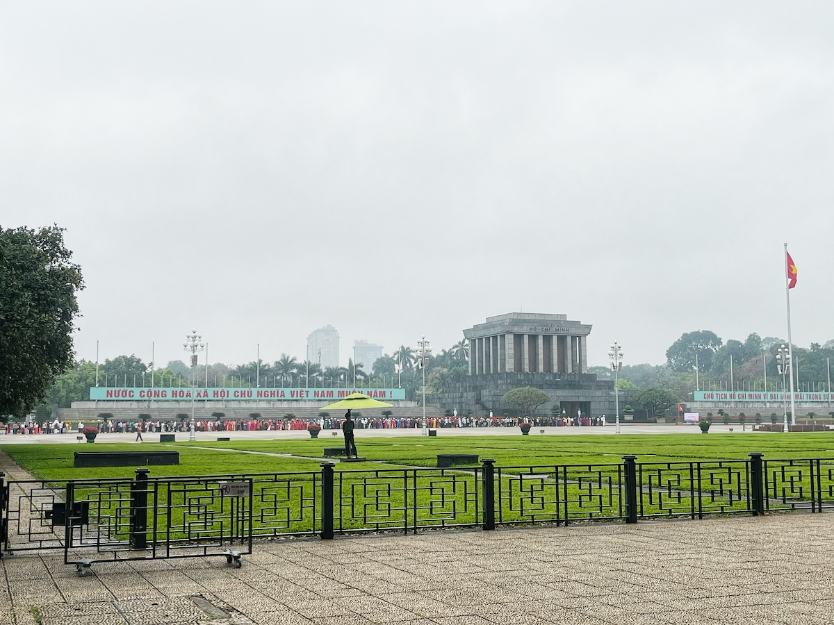 A large queue lines up outside Ho Chi Minh's Mausoleum in Hanoi