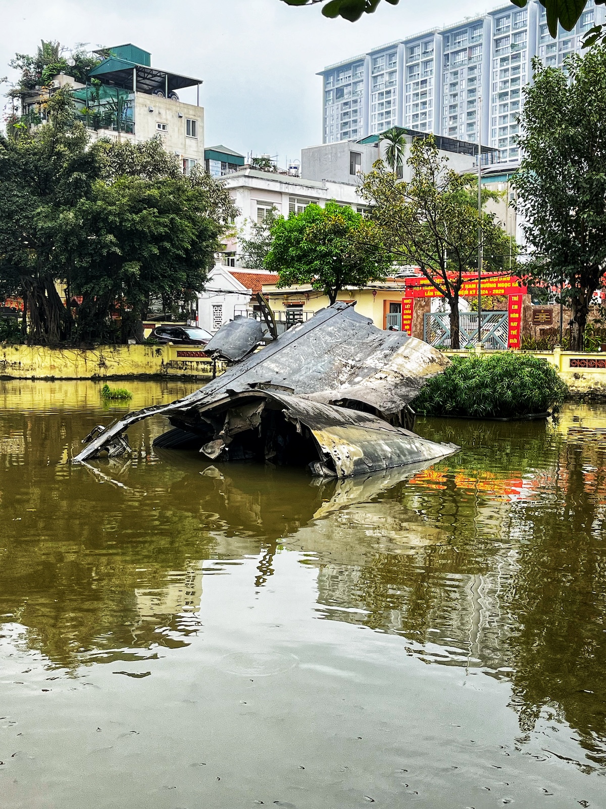 Wreckage of a downed B-52 in Huu Tiep Lake, Hanoi, Vietnam