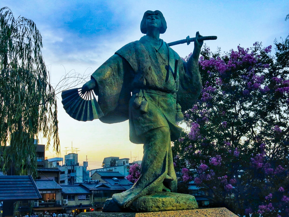 A statue of a samurai warrior in the Todai-ji Temple in Nara, Japan