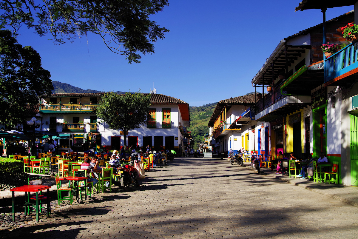 Traditional architecture in the picturesque town of Jardin, Antioquia, Colombia.