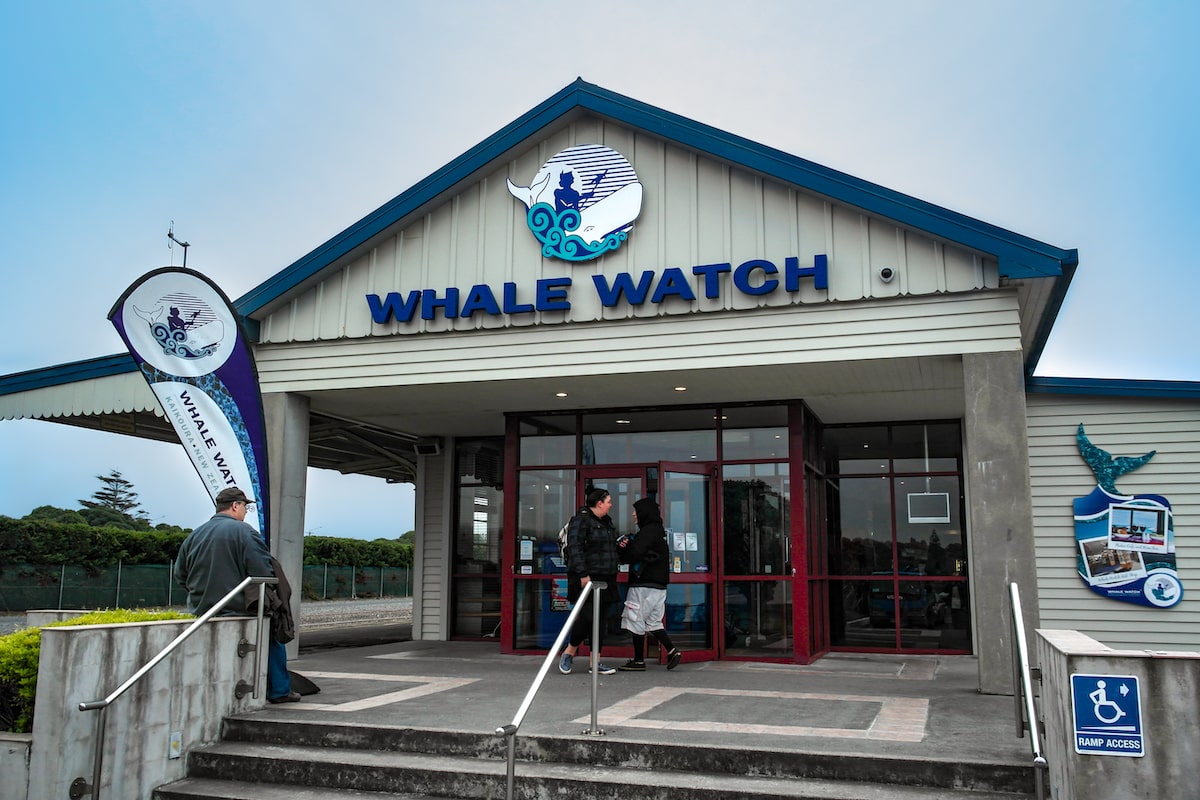 A sign for Whale Watching in Kaikoura, New Zealand