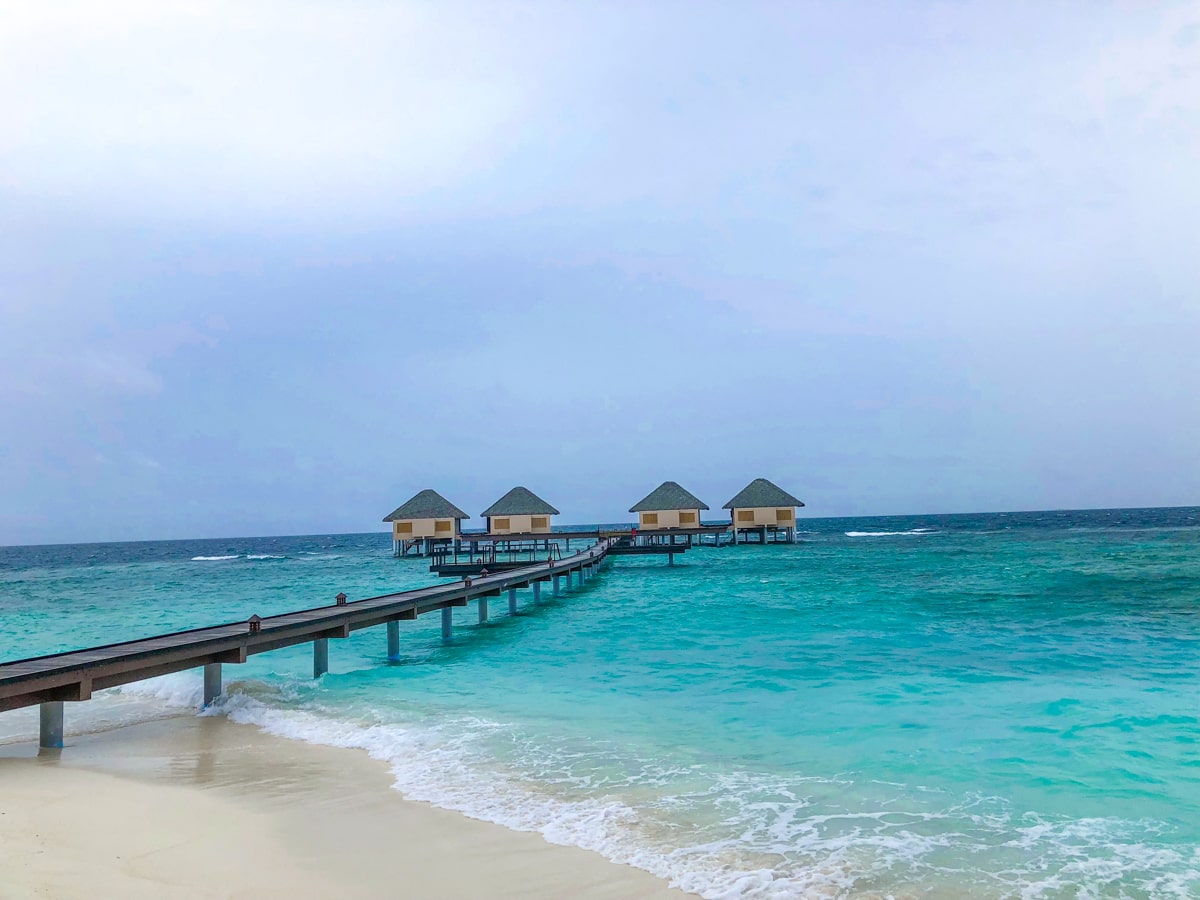 Water villa bungalows in a resort in Maldives