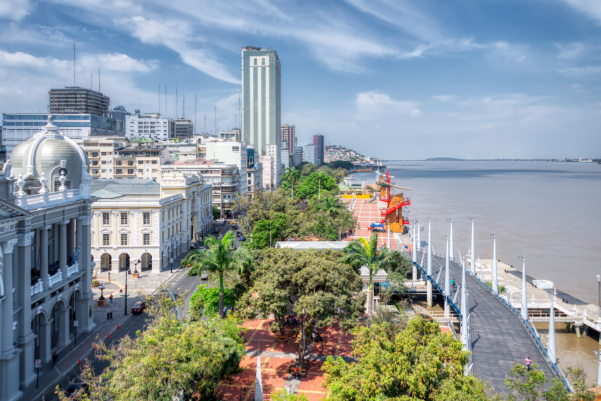 A built-up district by the sea in Guayaquil, Ecuador.