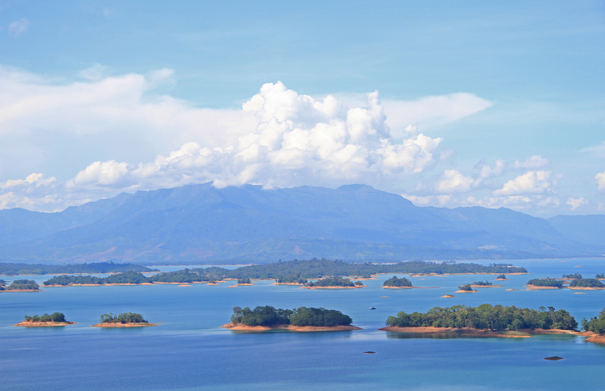 A horizon view of Ngum Nam Reservoir in Vientiane, Laos