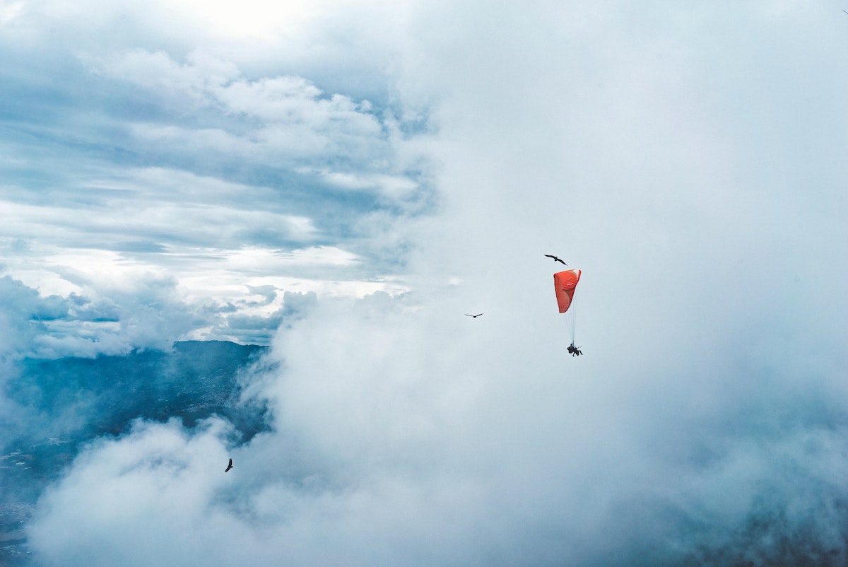 Paragliding in the clouds