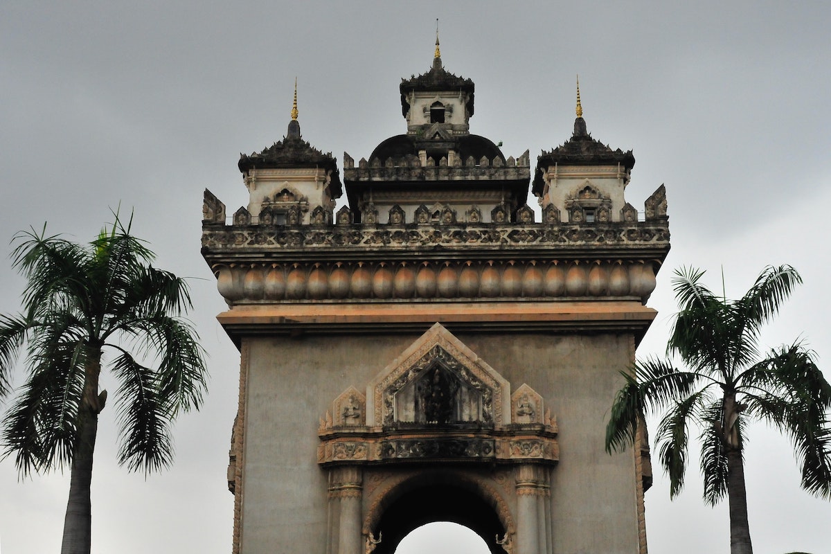 Patuxai, or Victory Gate, was erected in Vientiane with cement