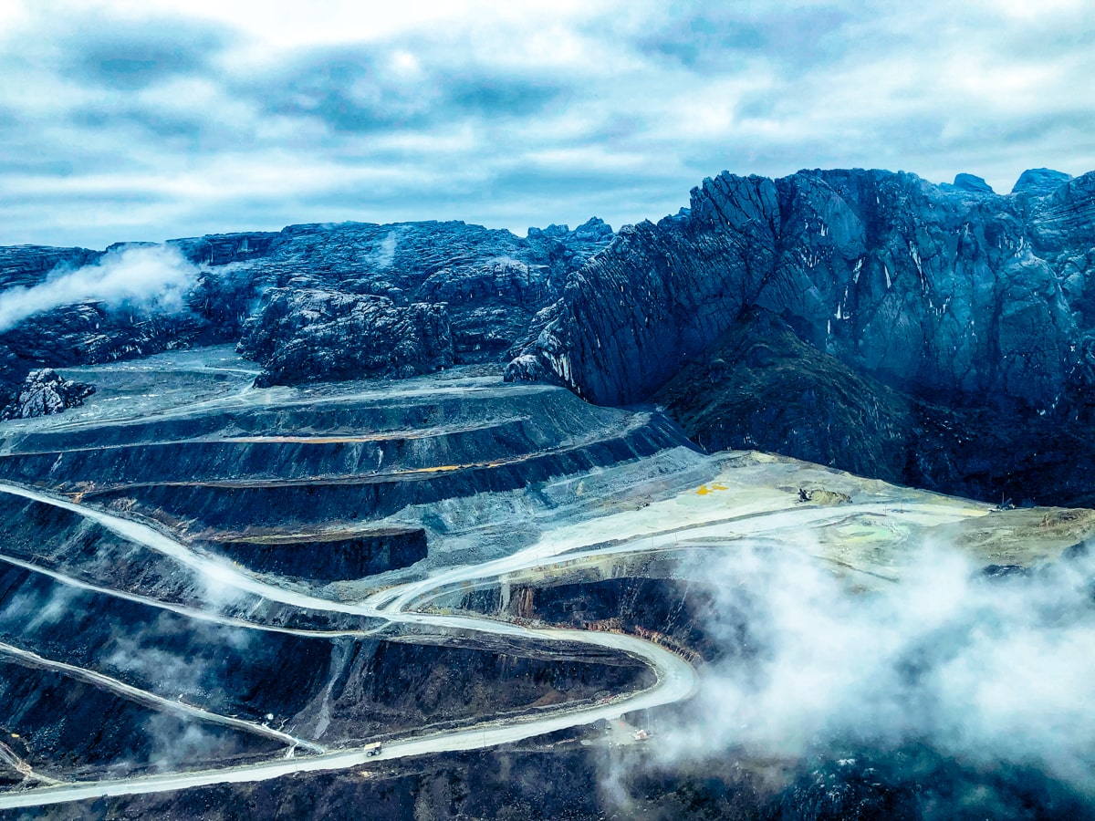 aerial view of Grasberg Mine near Puncak Jaya