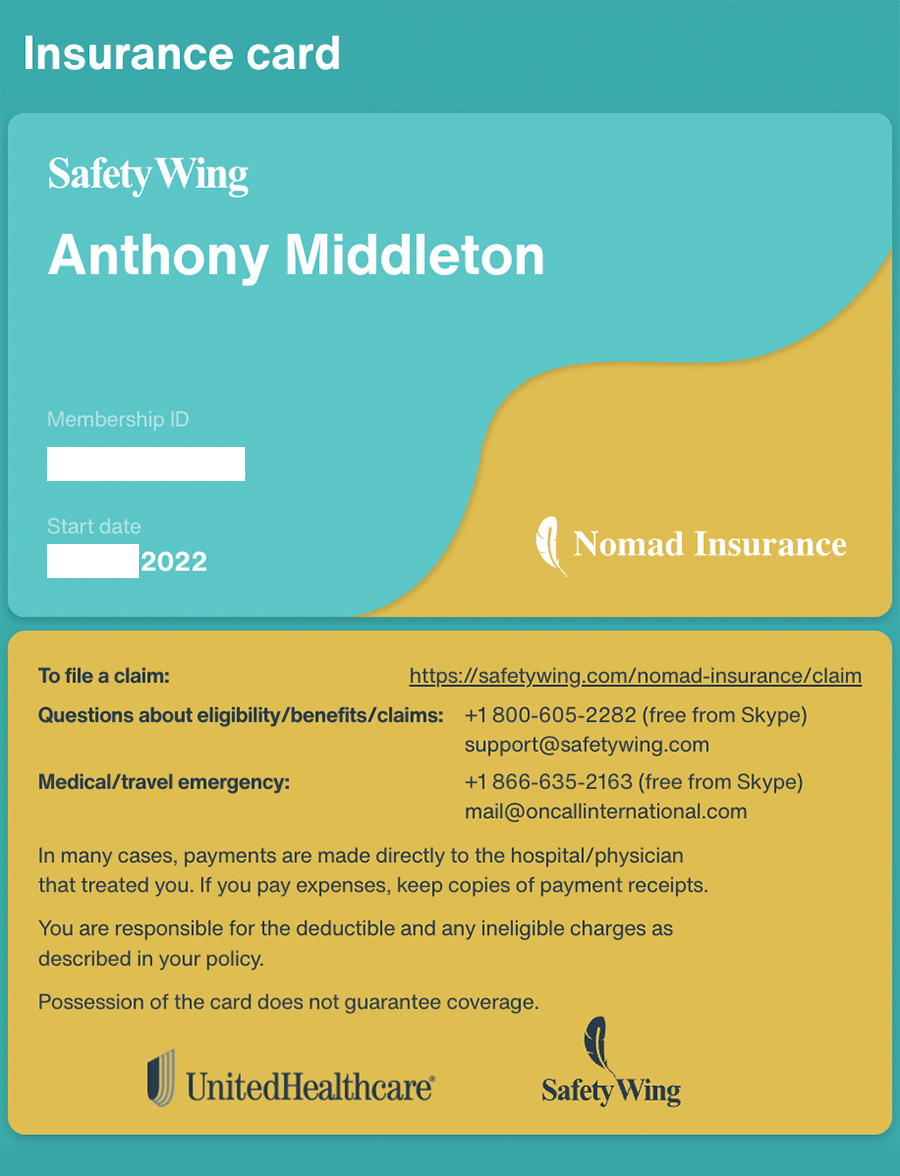 Digital insurance card for SafetWing members