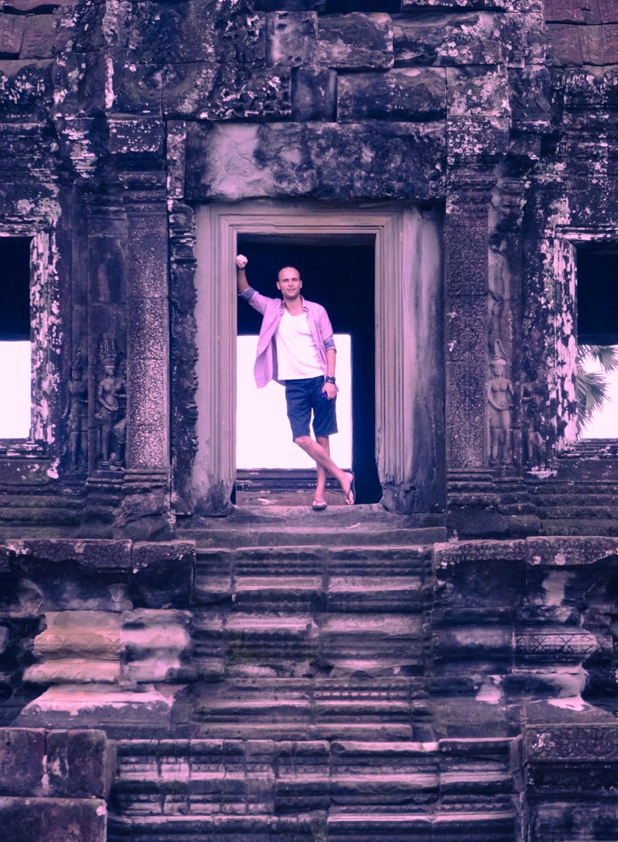 Tourist at Angkor Wat without crowds