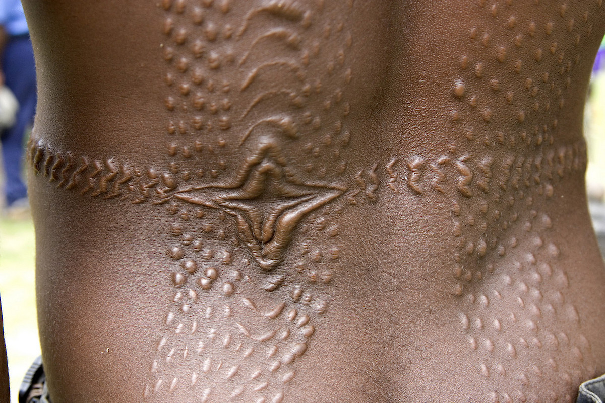 Tribal tattoo Sepik River Papua New Guinea
