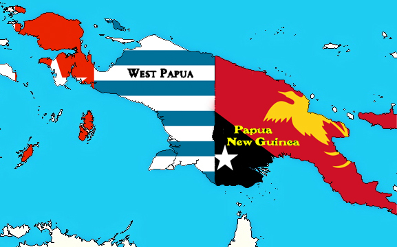 West Papua & Papua New Guinea Map with their respective flags