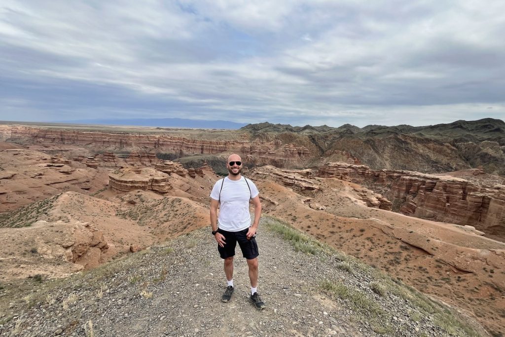 Red rock formations of Charyn Canyon seen from the rim on a day trip from Almaty