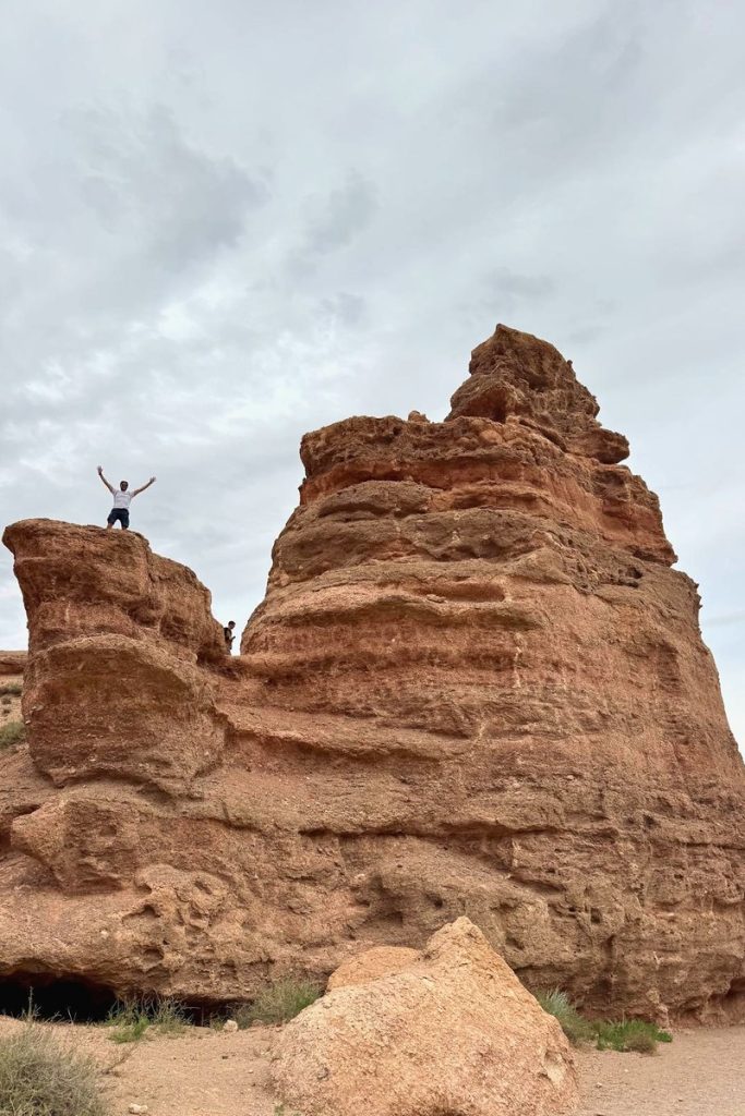 Tall eroded sandstone tower in the Valley of Castles, Charyn Canyon
