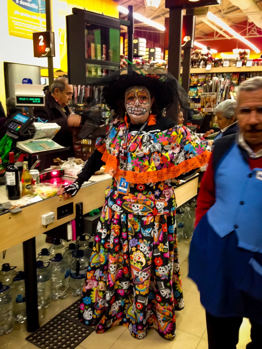 A lady dresses up for Dia de Muertos festivities in Mexico City