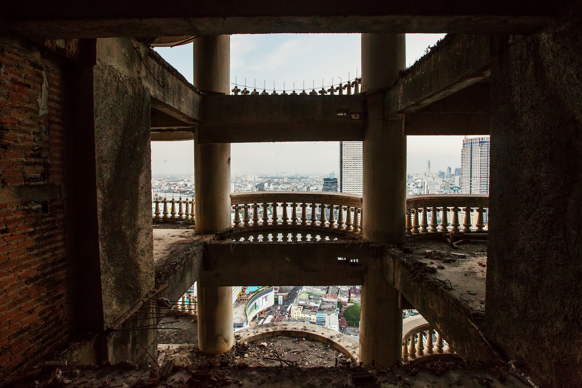 Three floors from inside an abandoned skyscraper in Bangkok.