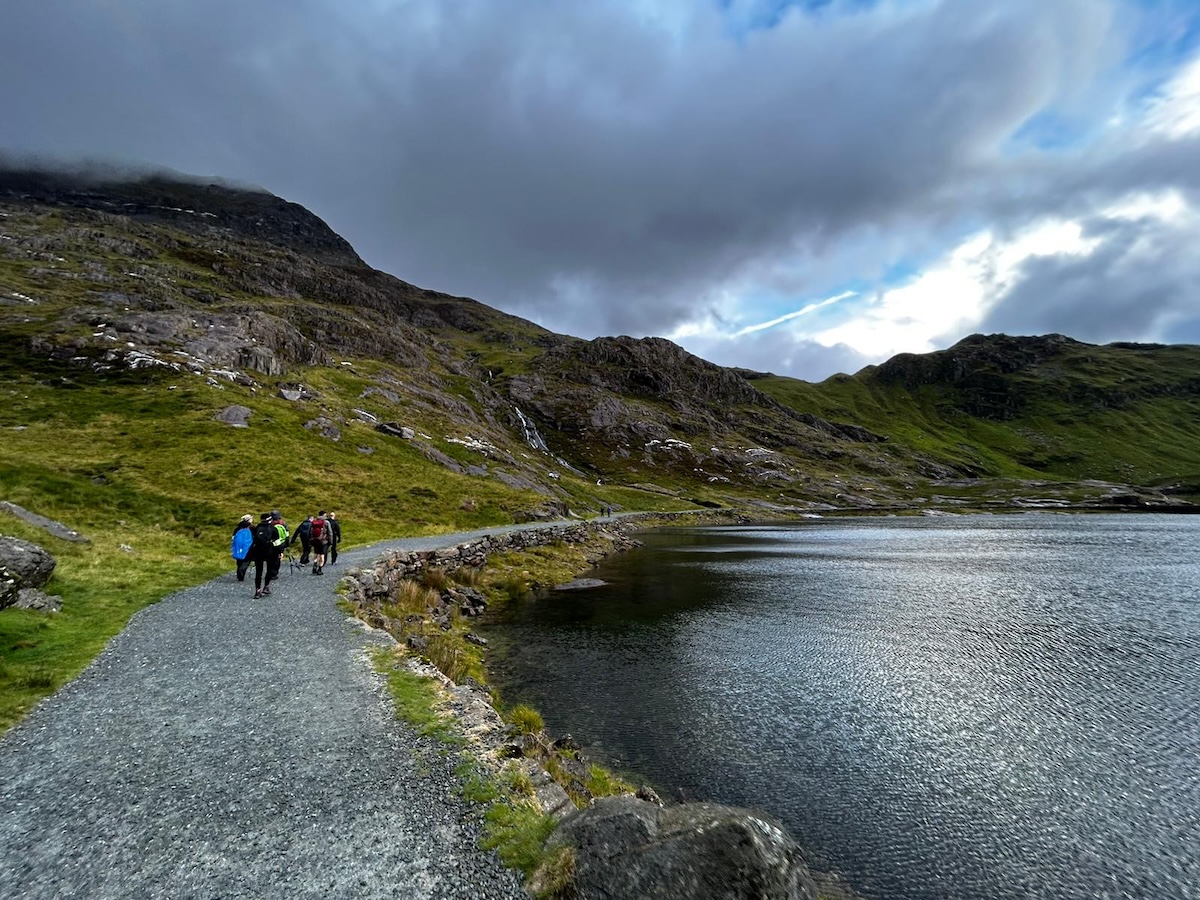 Hikers leaving Snowdonia during the 3 Peaks Challenge