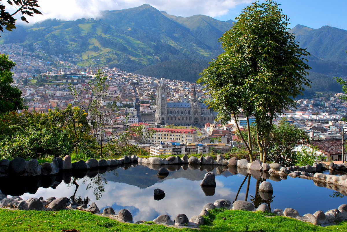 View of Quito from Itchimbia park located on a hill  on the east side of the city