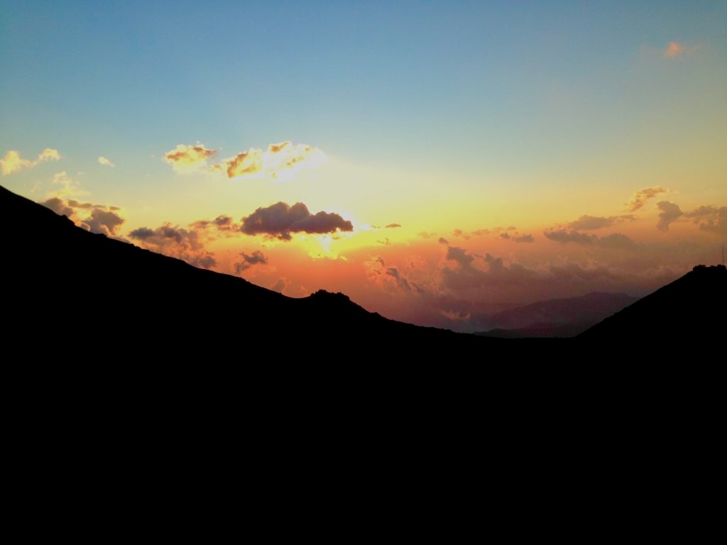 Red sky sunset over mountains in Guatemala. 