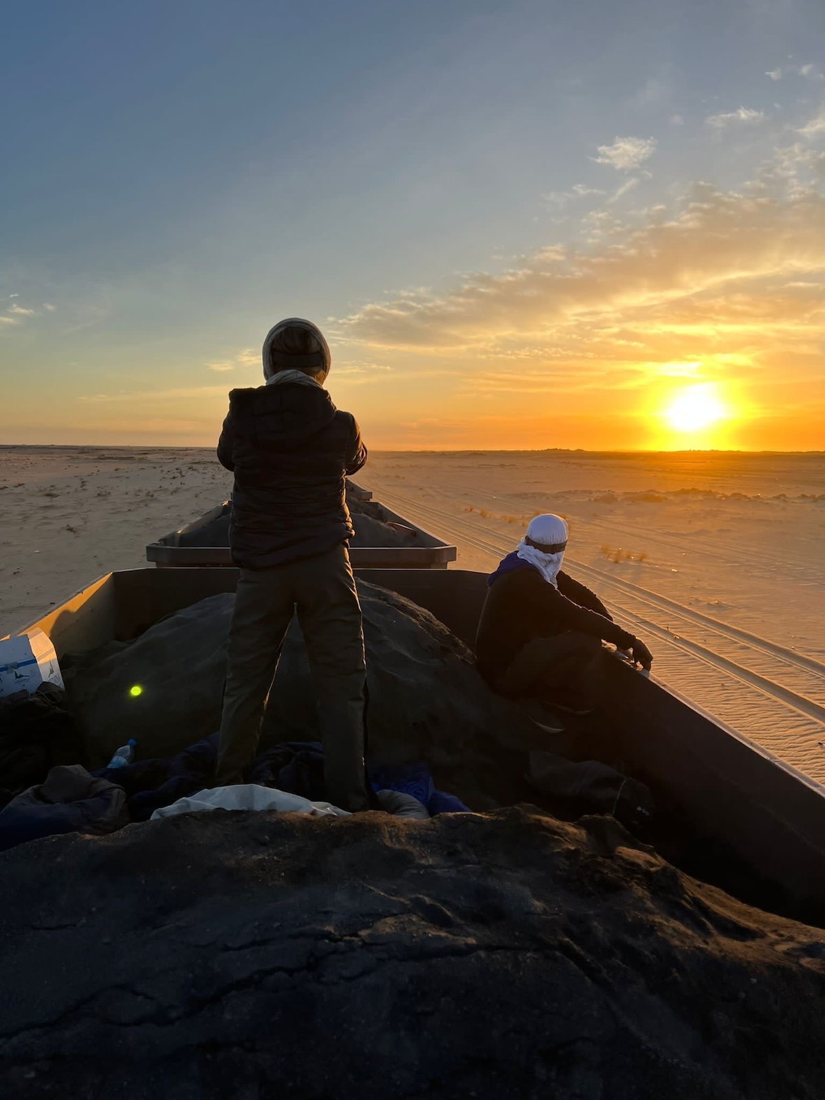 Sunset views while riding the iron ore train in Mauritania 