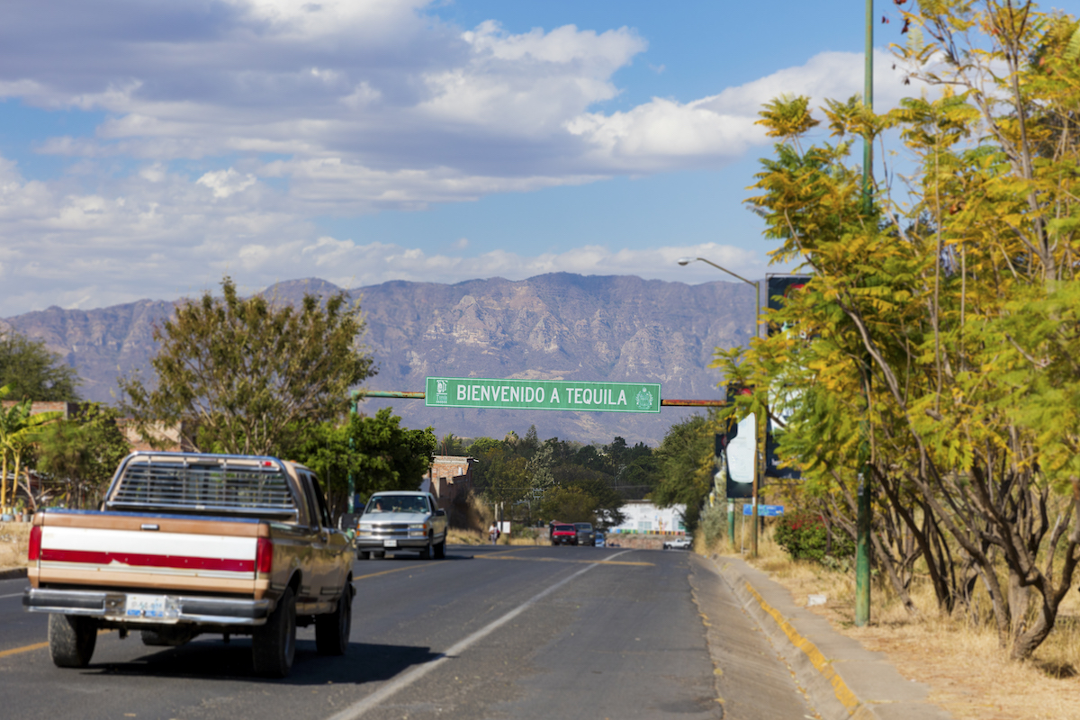 A large truck drives into the historic town of Tequila, Jalisco, Mexico