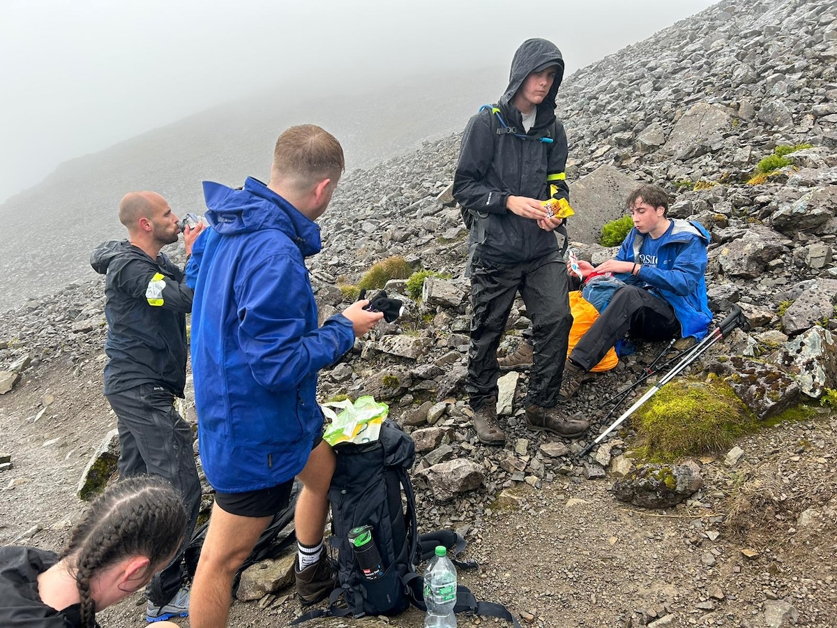 Hikers stop for food during the three peaks challenge 